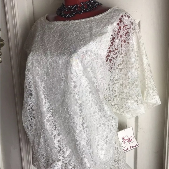 NEW RED PEDAL FLORAL LACE OFF WHITE BLOUSE - SIZE XL NWT - Picture 2 of 10